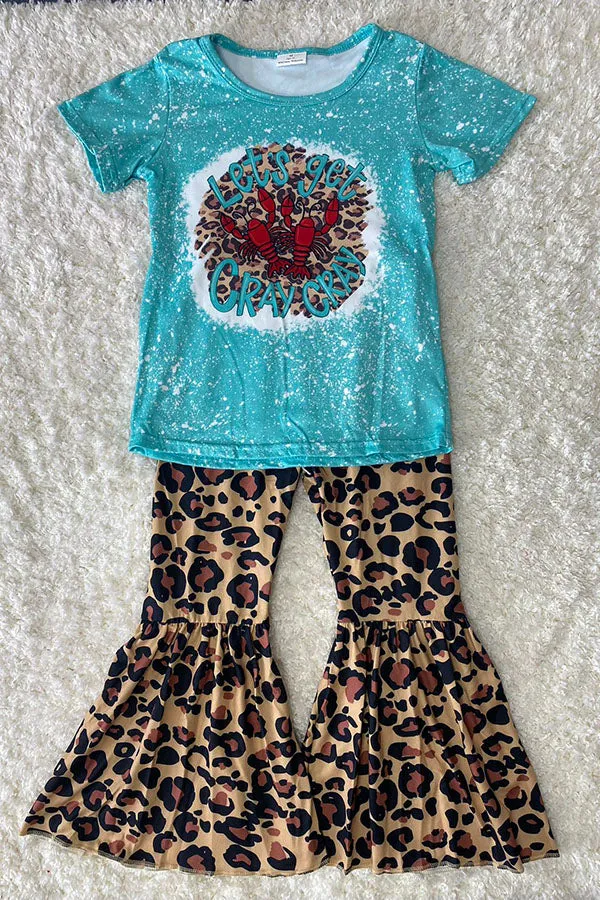 1107WY  LET'S GET CRAY CRAY Red lobster leopard bell bottoms girl set