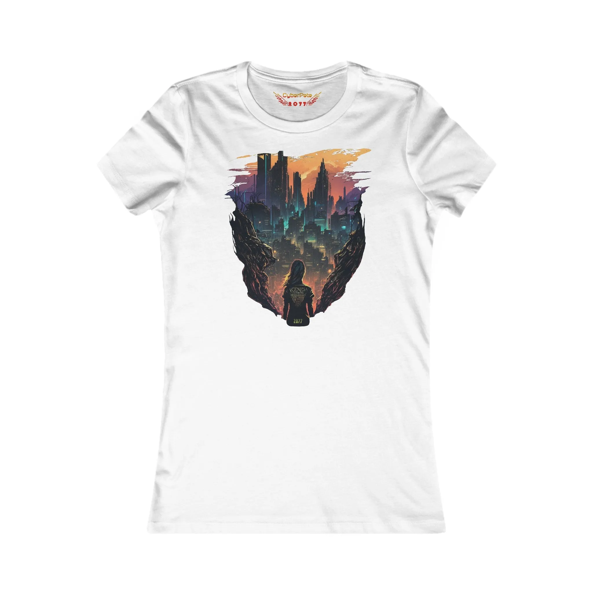 2077 Skyline T-Shirt | Cyberpunk T-Shirt für Frauen