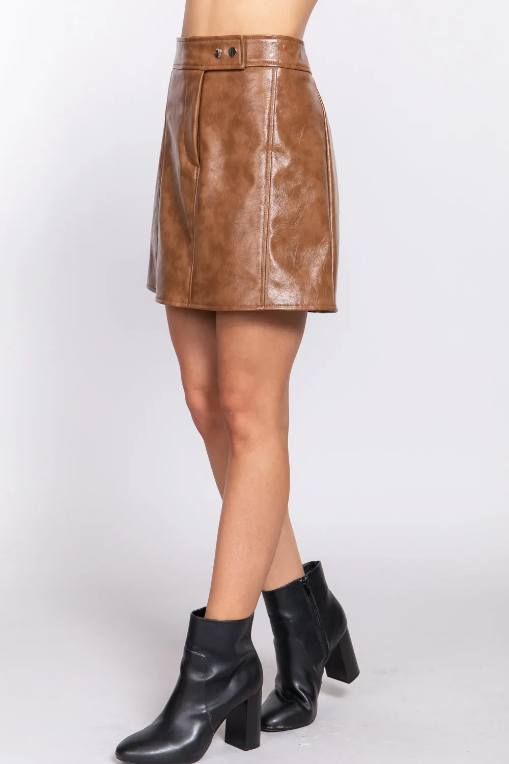 A-Line Coated PU Mini Skirt