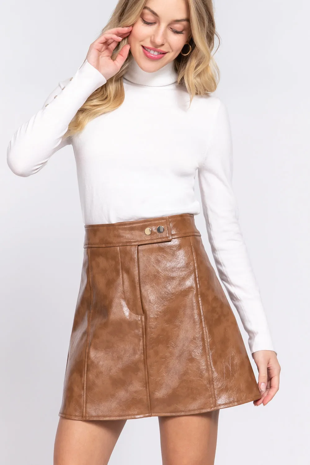 A-Line Coated PU Mini Skirt