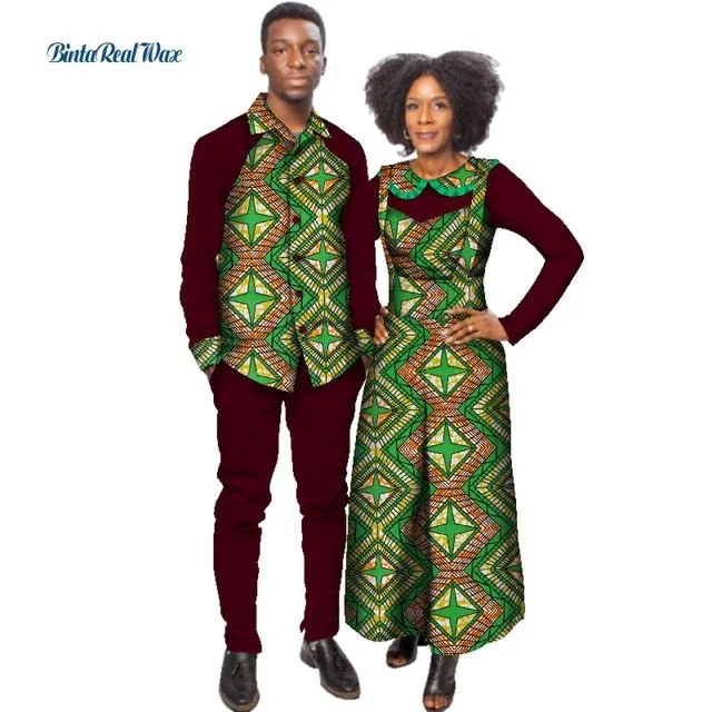 African Print Jumpsuit with Shirt for Women Bazin Riche Mens Shirt and Pants Sets African Clothing Lover Couples