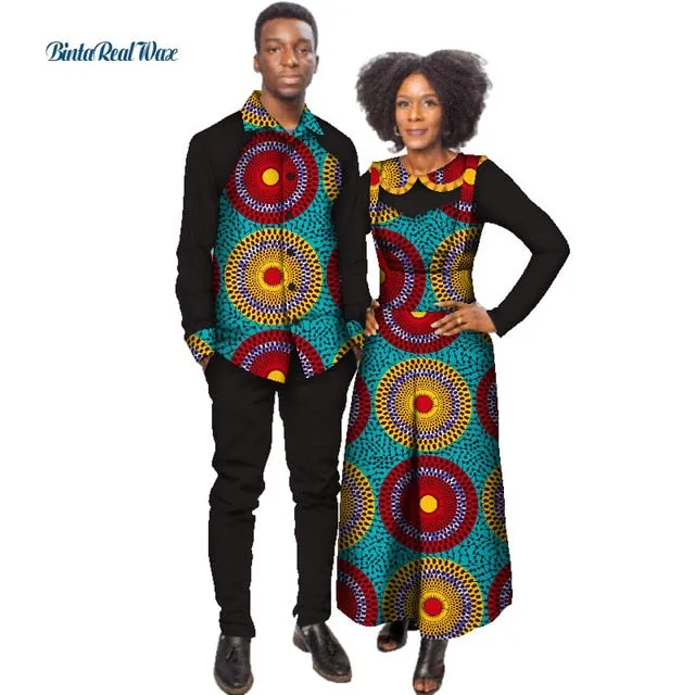 African Print Jumpsuit with Shirt for Women Bazin Riche Mens Shirt and Pants Sets African Clothing Lover Couples