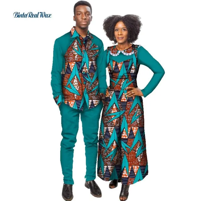 African Print Jumpsuit with Shirt for Women Bazin Riche Mens Shirt and Pants Sets African Clothing Lover Couples