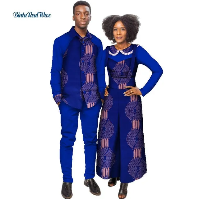 African Print Jumpsuit with Shirt for Women Bazin Riche Mens Shirt and Pants Sets African Clothing Lover Couples