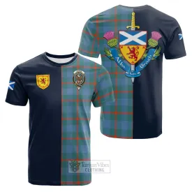 Agnew Ancient Tartan Cotton T-shirt Alba with Scottish Lion Royal Arm Half Style