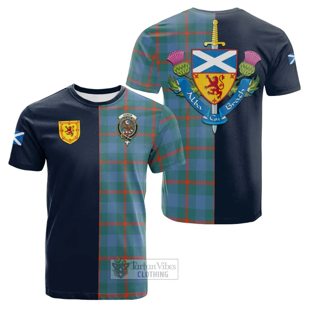 Agnew Ancient Tartan Cotton T-shirt Alba with Scottish Lion Royal Arm Half Style