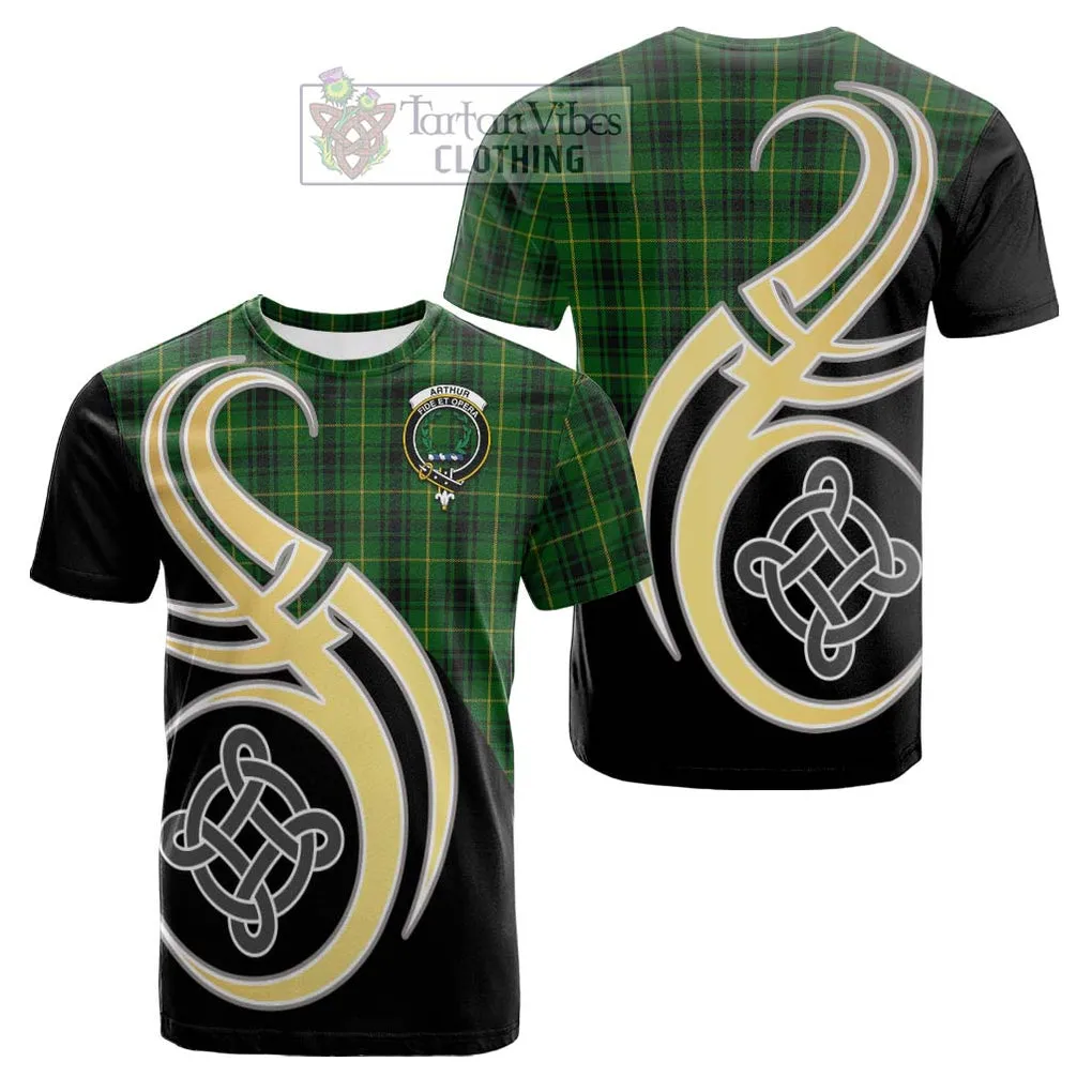 Arthur Tartan Cotton T-shirt with Family Crest and Celtic Symbol Style