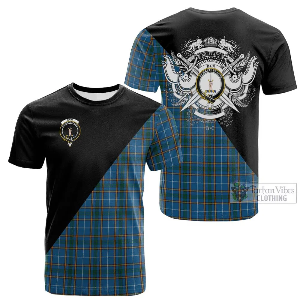 Bain Tartan Cotton T-shirt with Family Crest and Military Logo Style