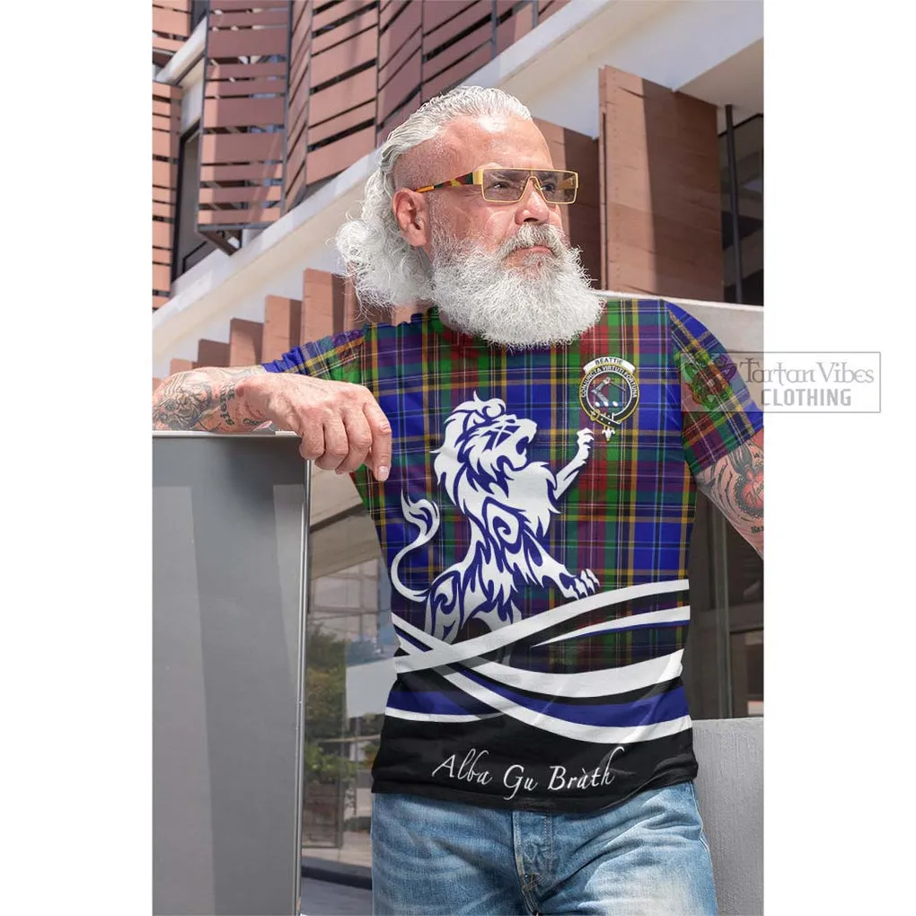 Beattie Tartan Cotton T-shirt with Alba Gu Brath Regal Lion Emblem