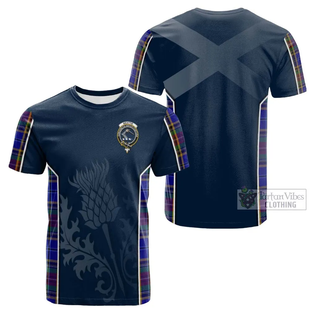 Beattie Tartan Cotton T-shirt with Family Crest and Scottish Thistle Vibes Sport Style