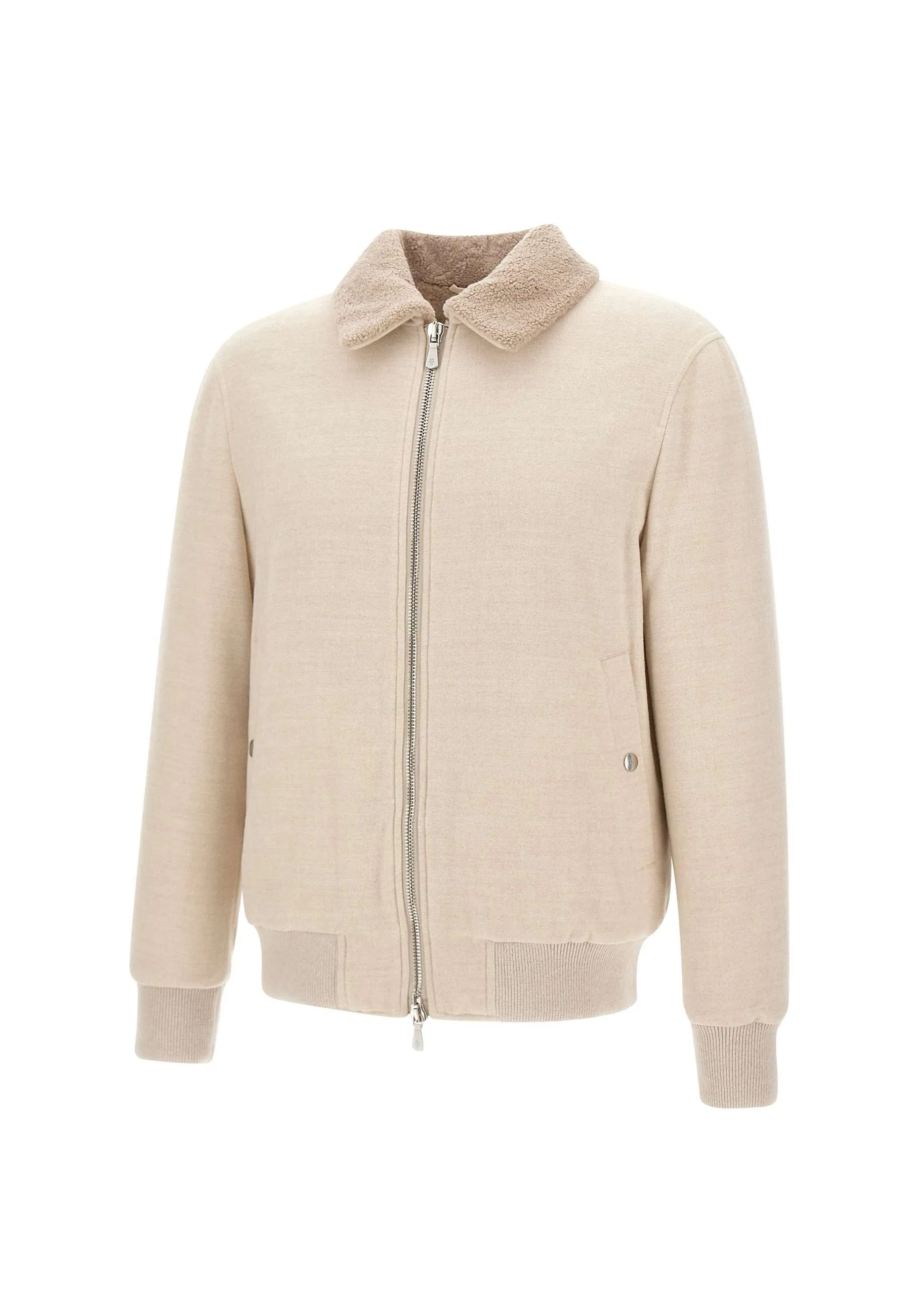 Beige Wool Shearling Collar Jacket