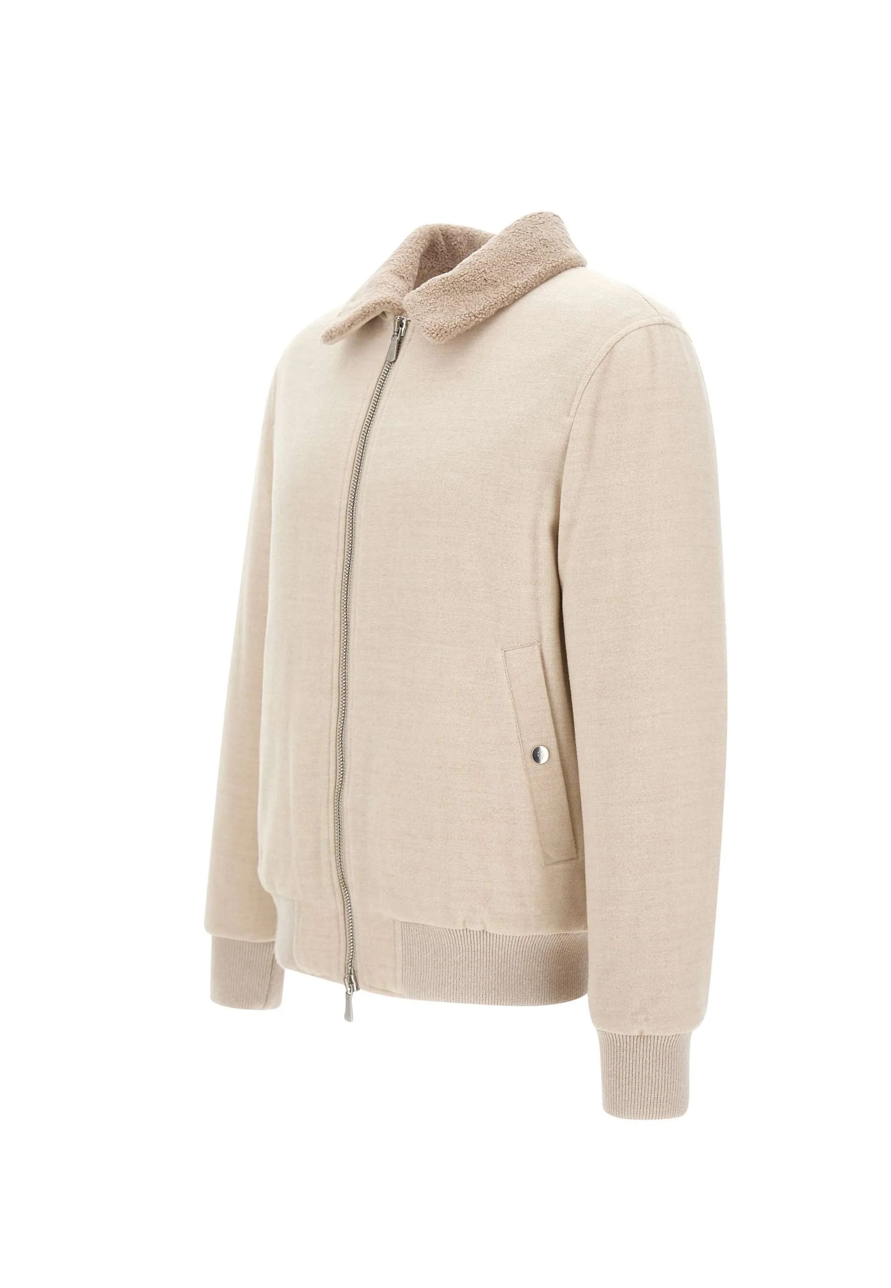 Beige Wool Shearling Collar Jacket