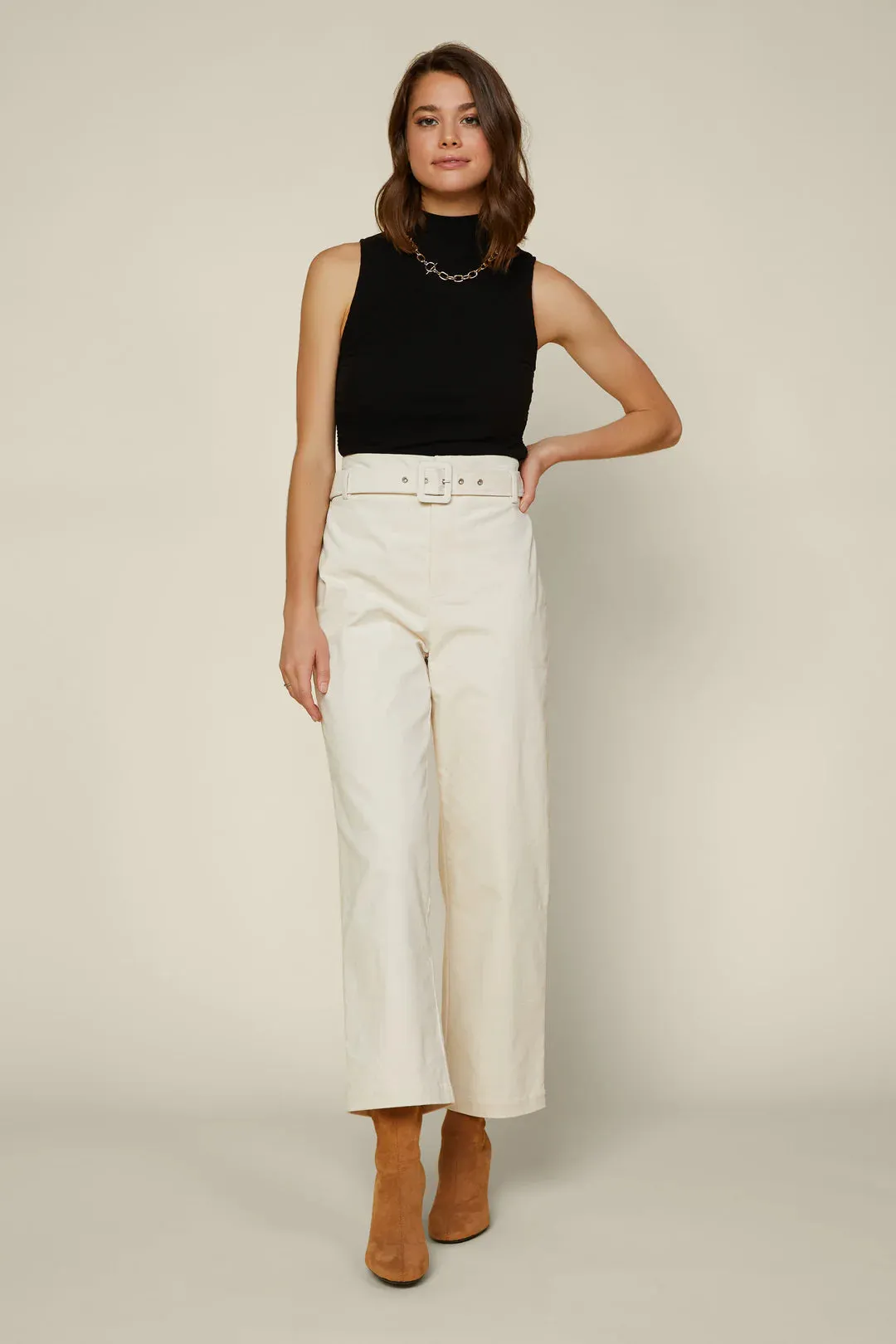 Belted Straight Leg Corduroy Pants