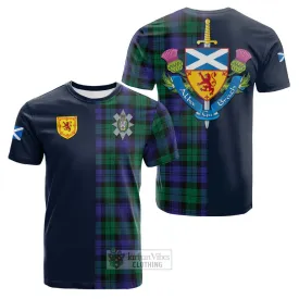 Black Watch Modern Tartan Cotton T-shirt Alba with Scottish Lion Royal Arm Half Style