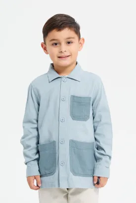 Boys Mint And White Shirt With T-Shirt Set (2 Piece)