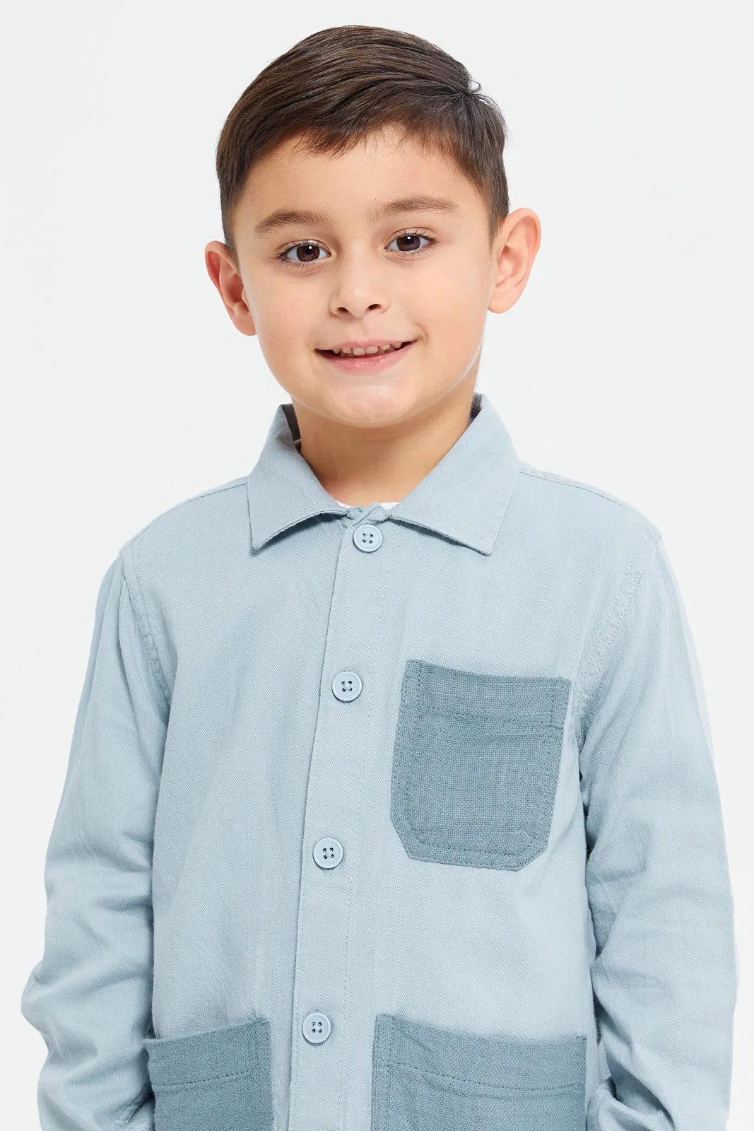 Boys Mint And White Shirt With T-Shirt Set (2 Piece)