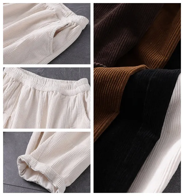 Casual Corduroy Harem Pants, Women Elastic Waist Trousers, Baggy Pants