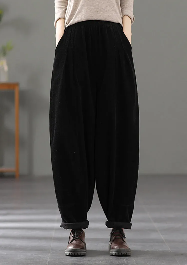 Casual Corduroy Harem Pants, Women Elastic Waist Trousers, Baggy Pants