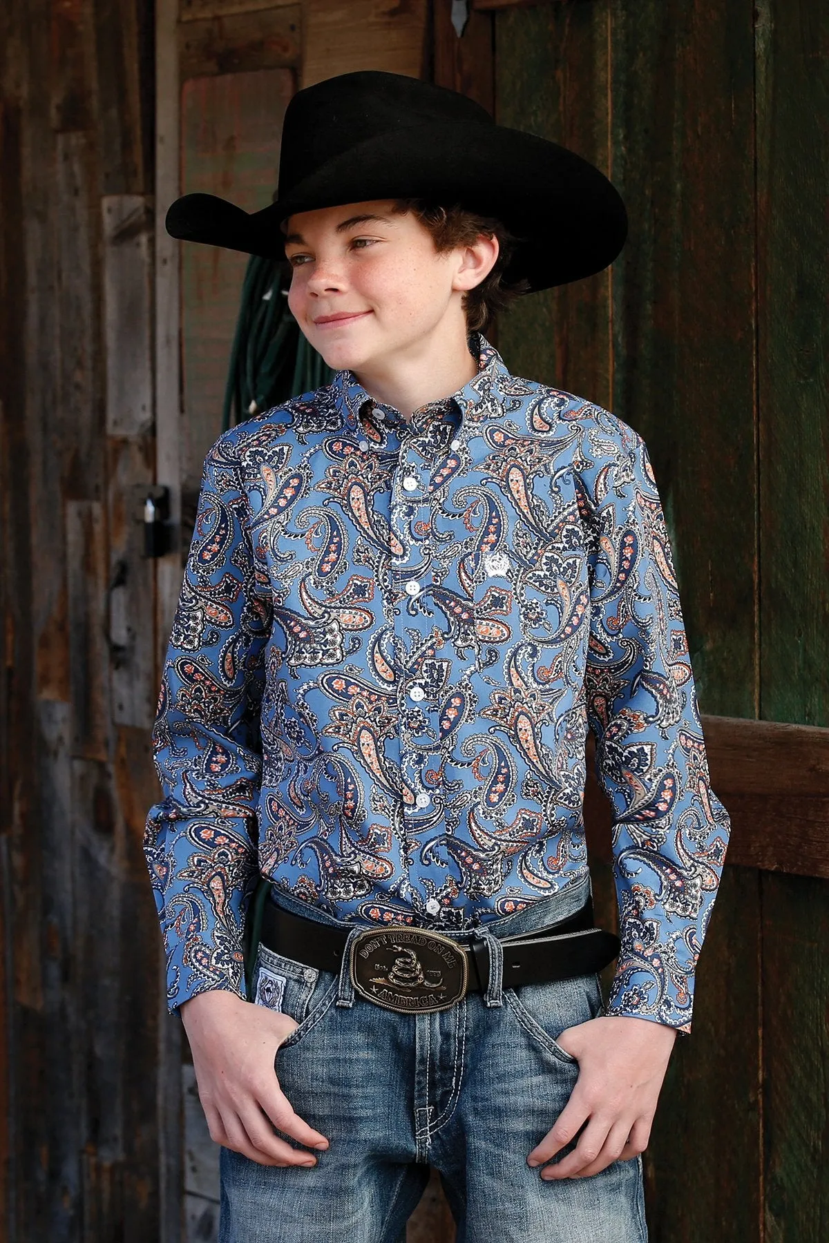 Cinch Boys Cotton Plain Weave L/S Shirt - MTW7060273