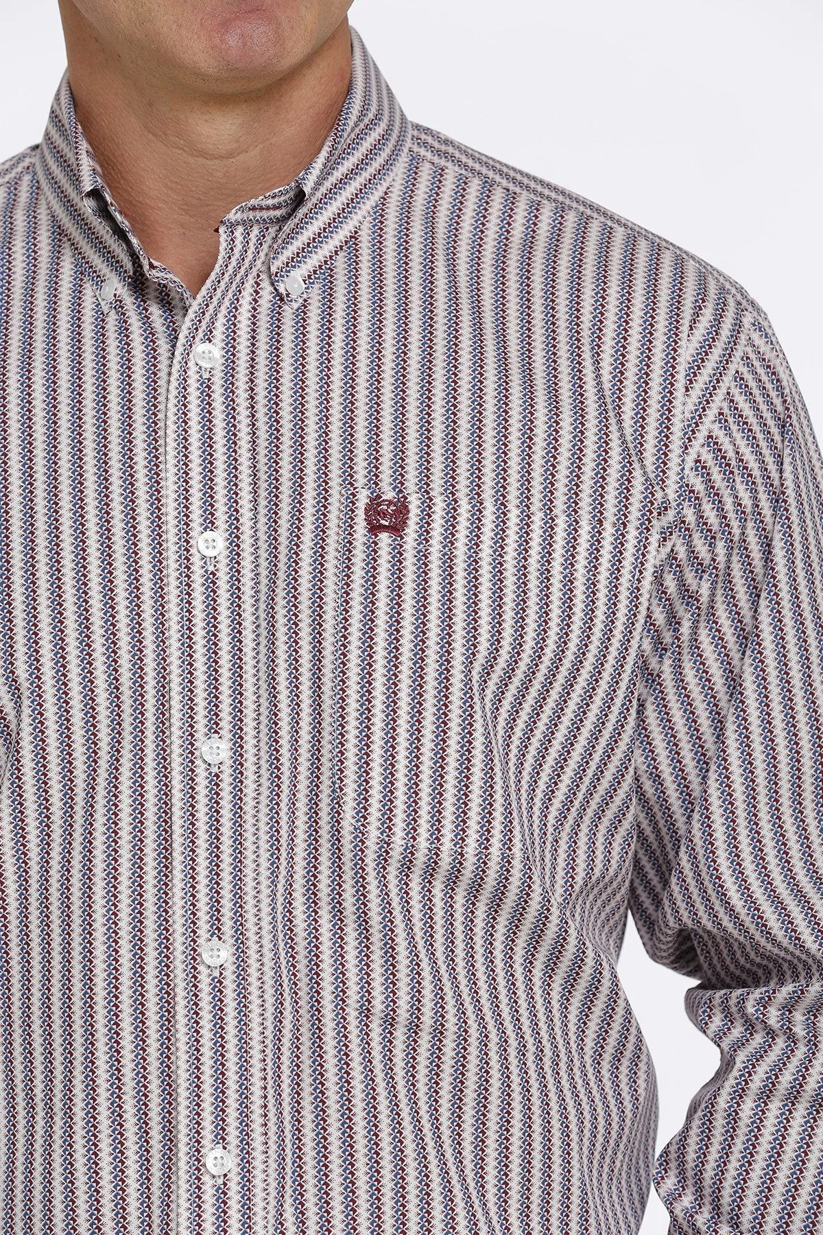 Cinch Mens Stripe Button Down Western Shirt - White/Burgandy/Blue - MTW1105429