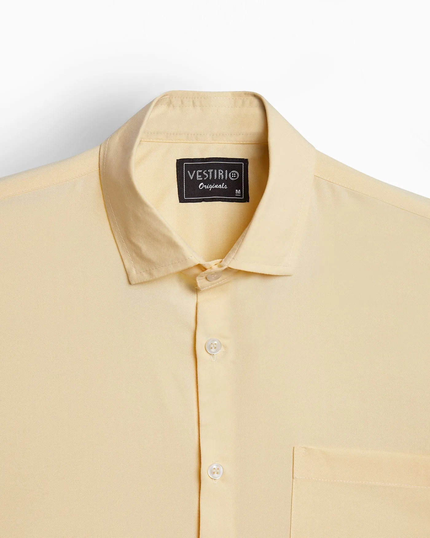 Classic Pastel Yellow Full Sleeve Plain Shirt For Men