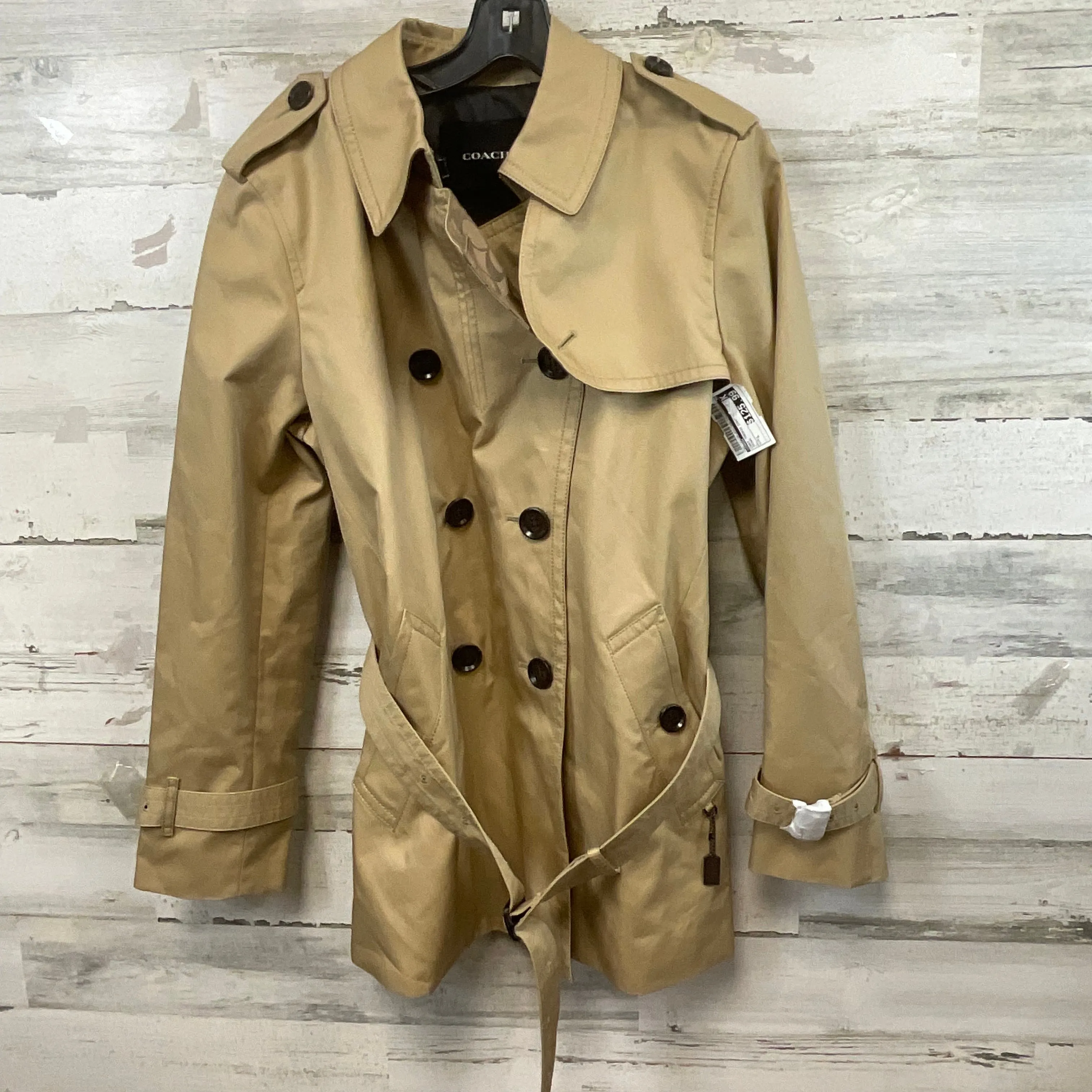 Coat Trench Coat By Coach In Brown, Size: L