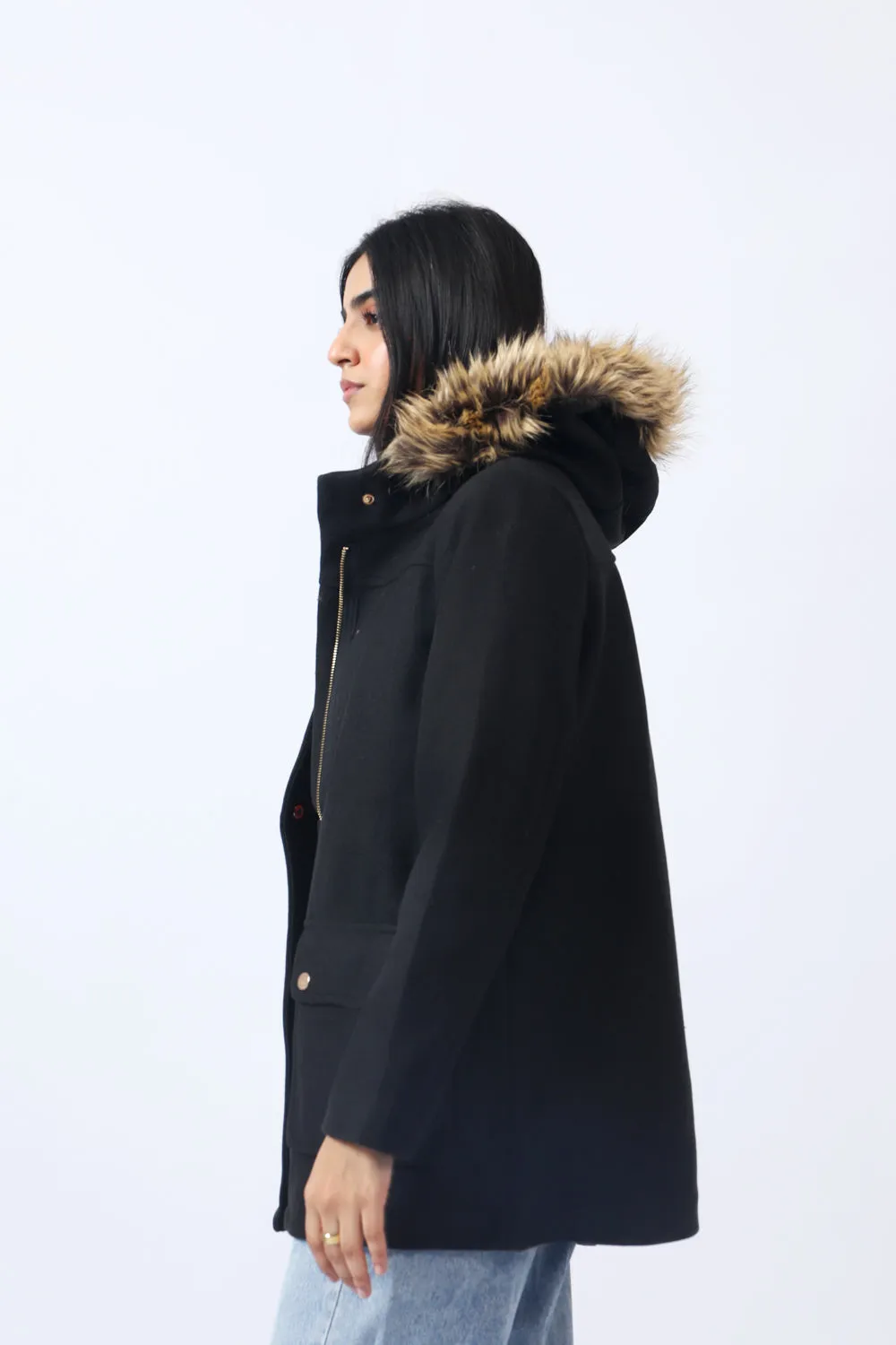 COAT WITH FUR HOOD