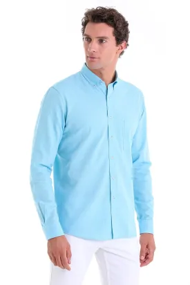 Comfort Fit Long Sleeve Oxford Cotton Turquoise Casual Shirt