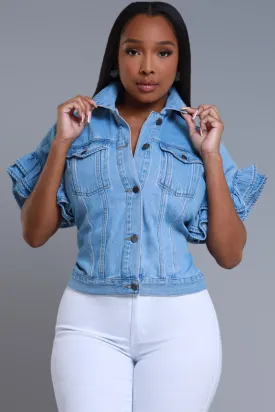 Connect Ruffle Sleeve Denim Jacket - Blue