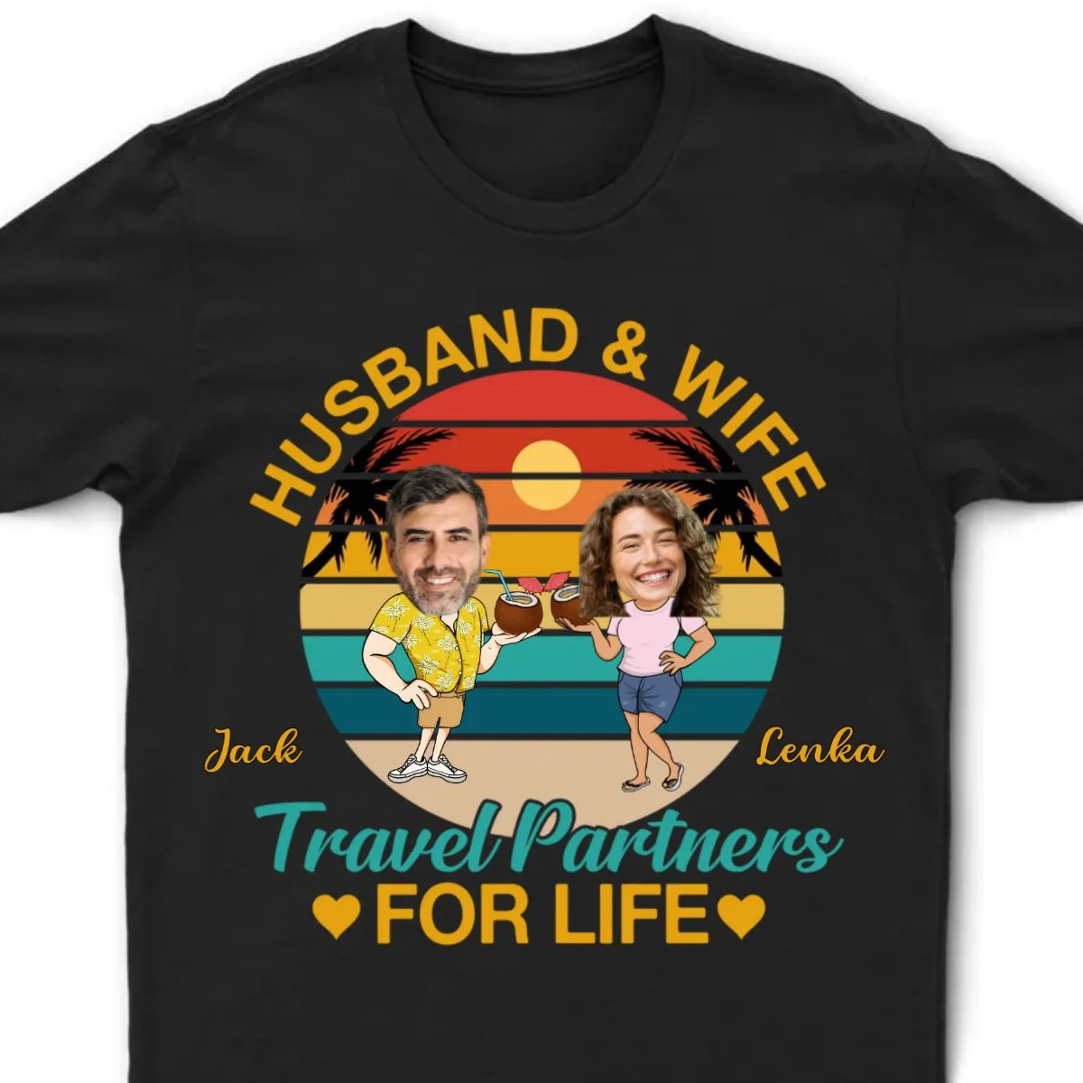 Couple - Custom Photo Husband And Wife Travel Partners For Life Retro  - Personalized Unisex T-shirt, Hoodie, Sweatshirt