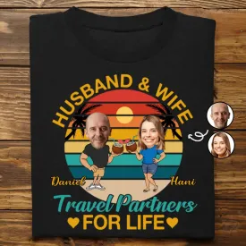 Couple - Custom Photo Husband And Wife Travel Partners For Life Retro  - Personalized Unisex T-shirt, Hoodie, Sweatshirt