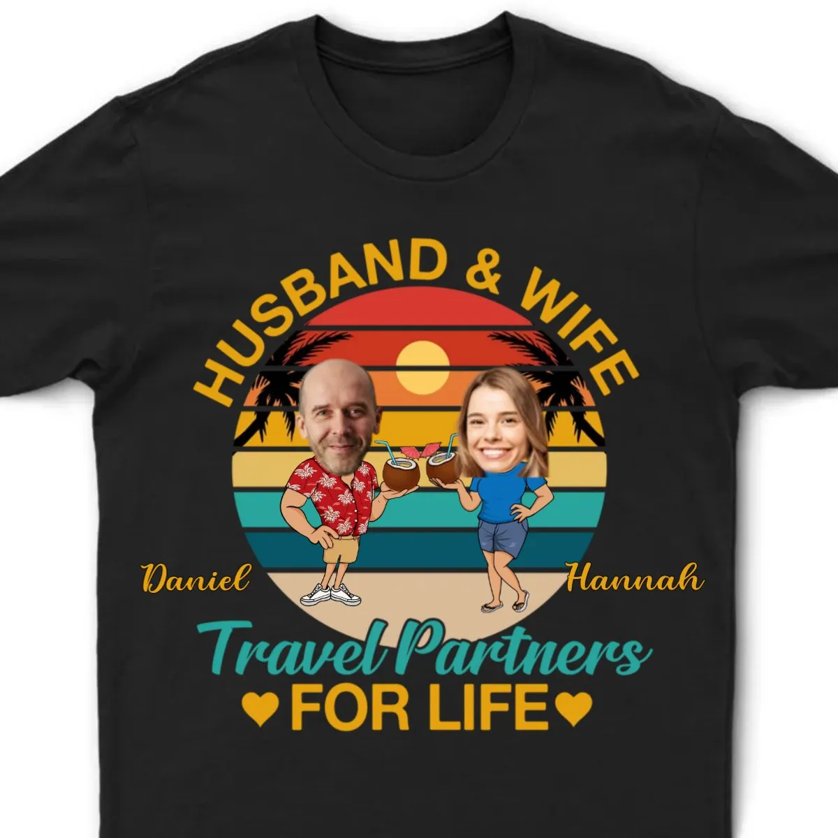 Couple - Custom Photo Husband And Wife Travel Partners For Life Retro  - Personalized Unisex T-shirt, Hoodie, Sweatshirt