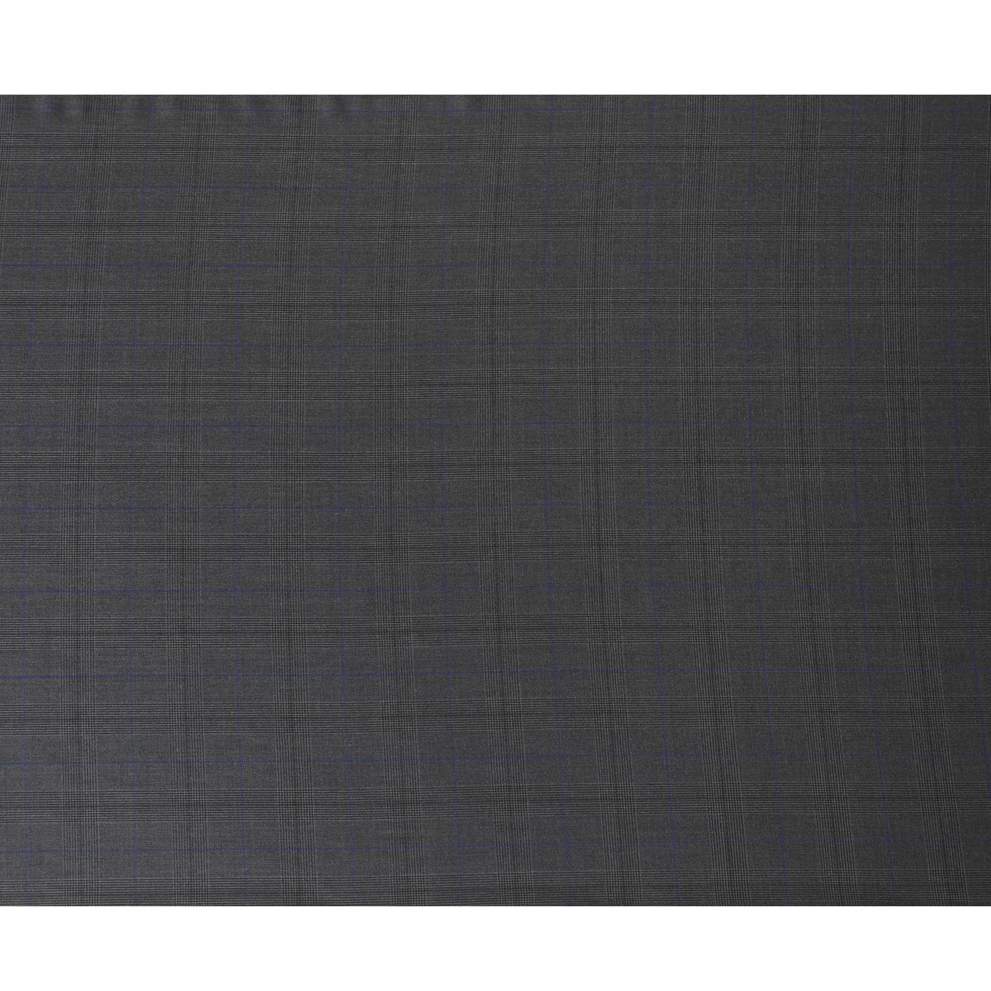 Dark charcoal grey Premium pure English super 150's all wool suiting fabric with grey and blue checks design-D14820