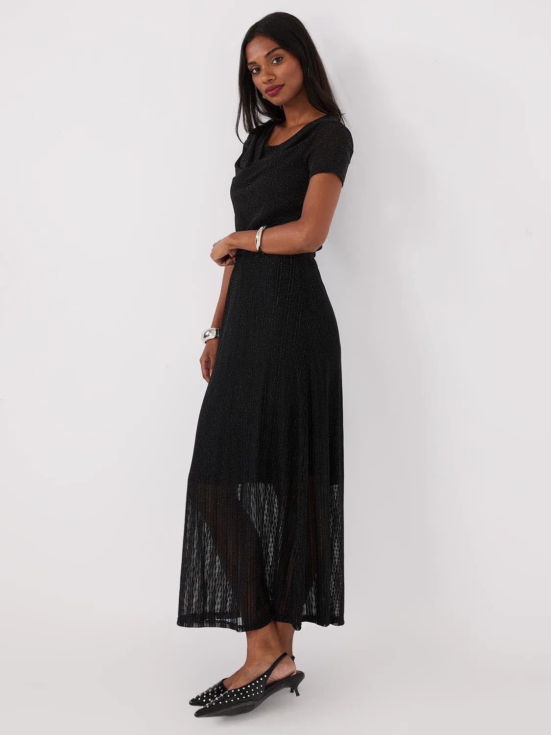 Dobby Lace Midi A-Line Skirt