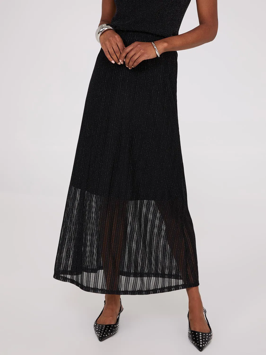 Dobby Lace Midi A-Line Skirt