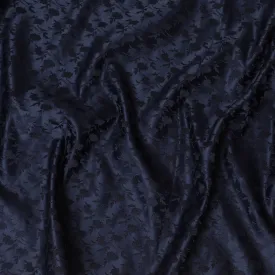 Elegant Midnight Blue Synthetic Brocade Fabric with Floral Leaf Pattern â€“ 140 cm Width-D19383