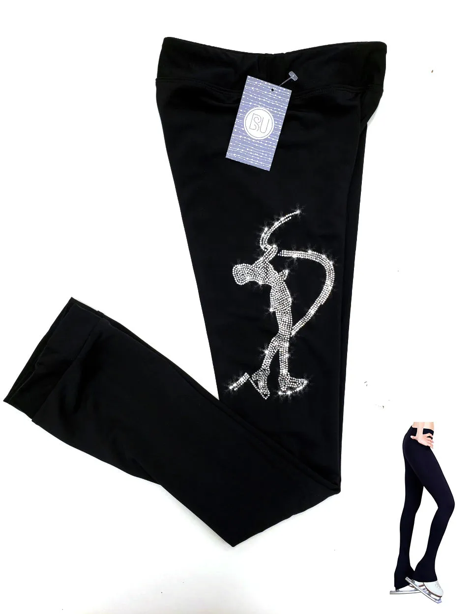 Figure Skating Pants, Black Micro Fleece, Layback skater BSU24092