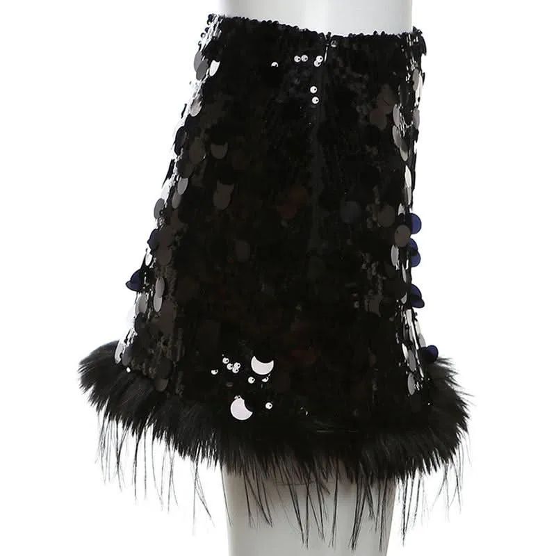 Glitter fluffy A line mini skirt