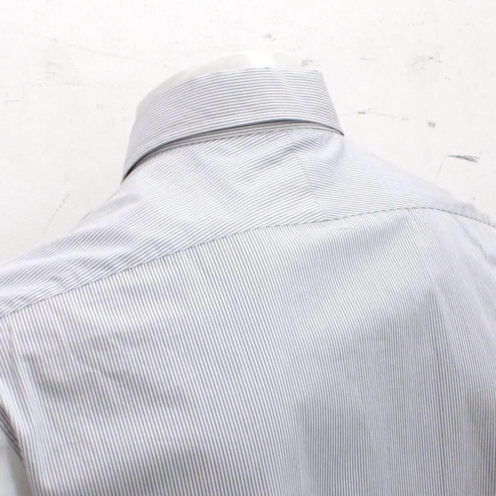 Grey White & Purple Trim Pinstripe Cotton Shirt