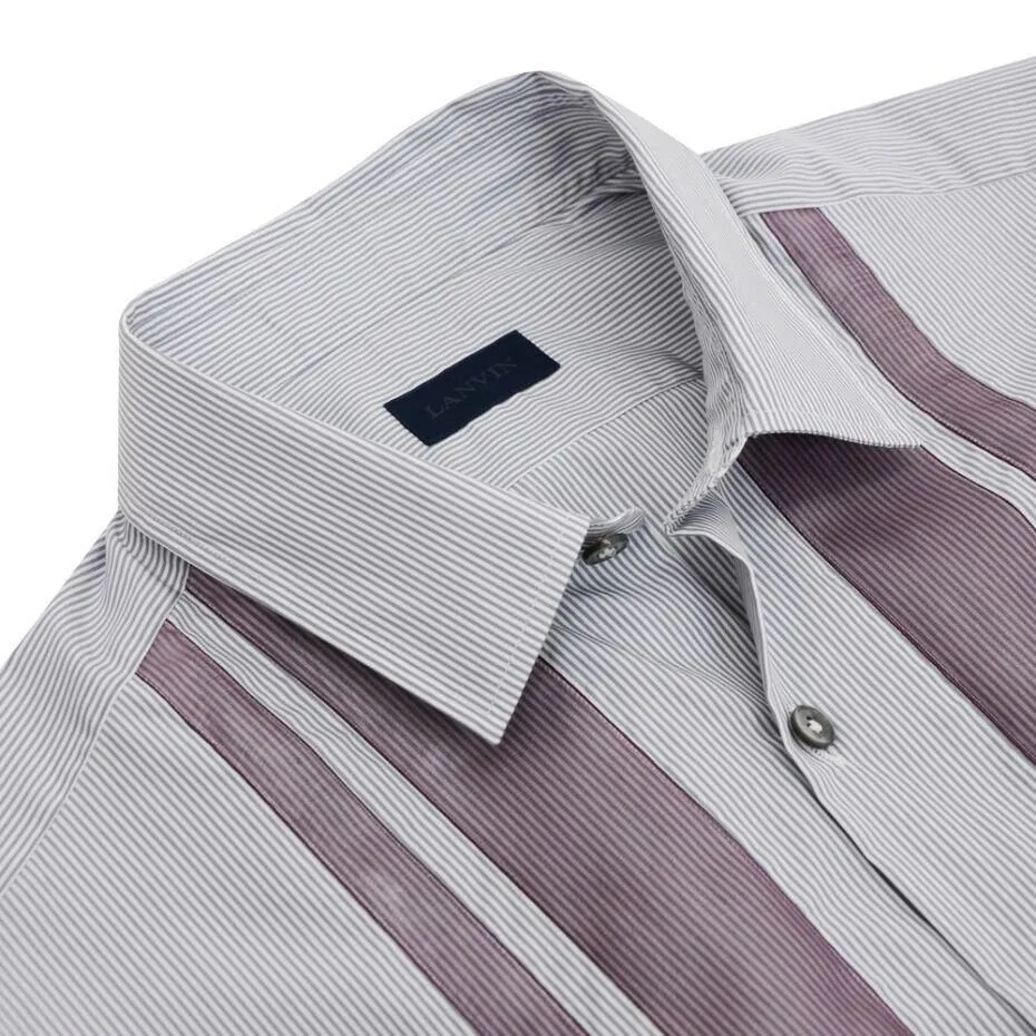 Grey White & Purple Trim Pinstripe Cotton Shirt