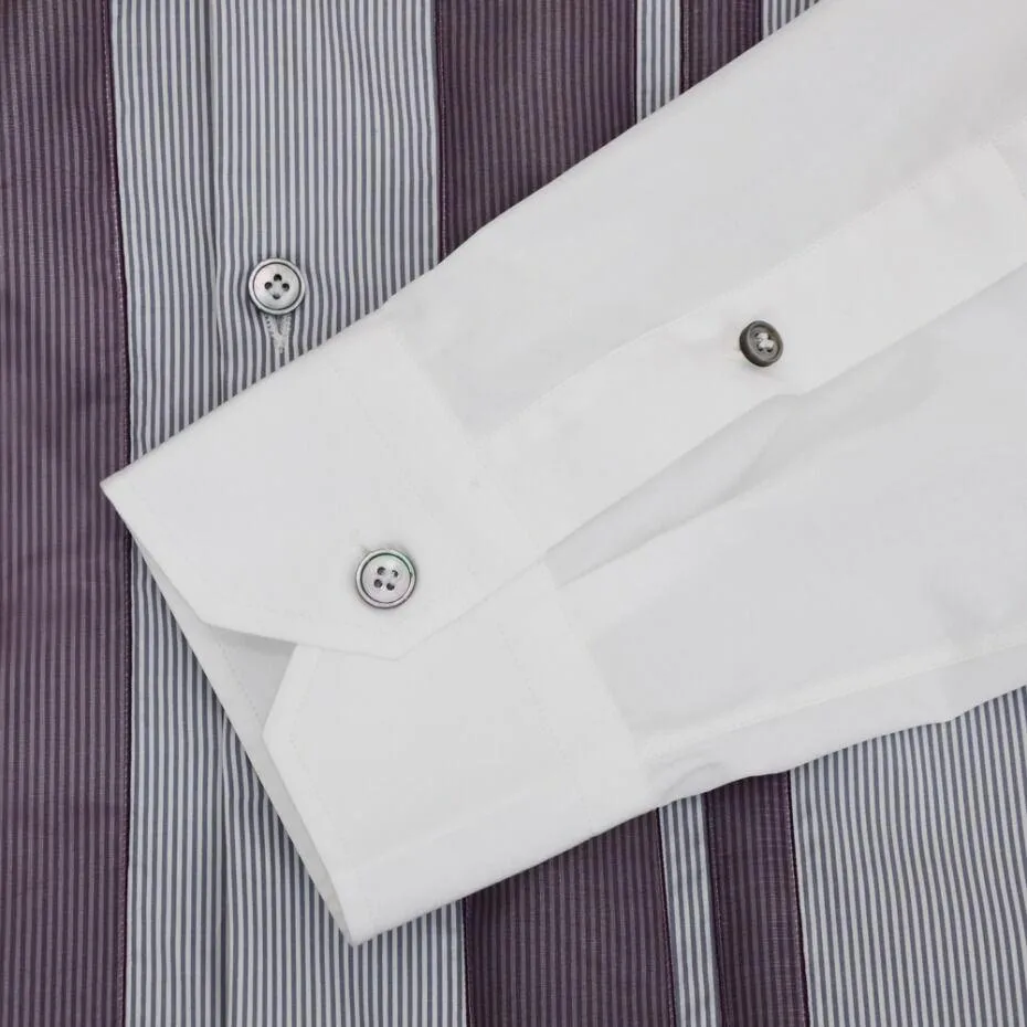 Grey White & Purple Trim Pinstripe Cotton Shirt