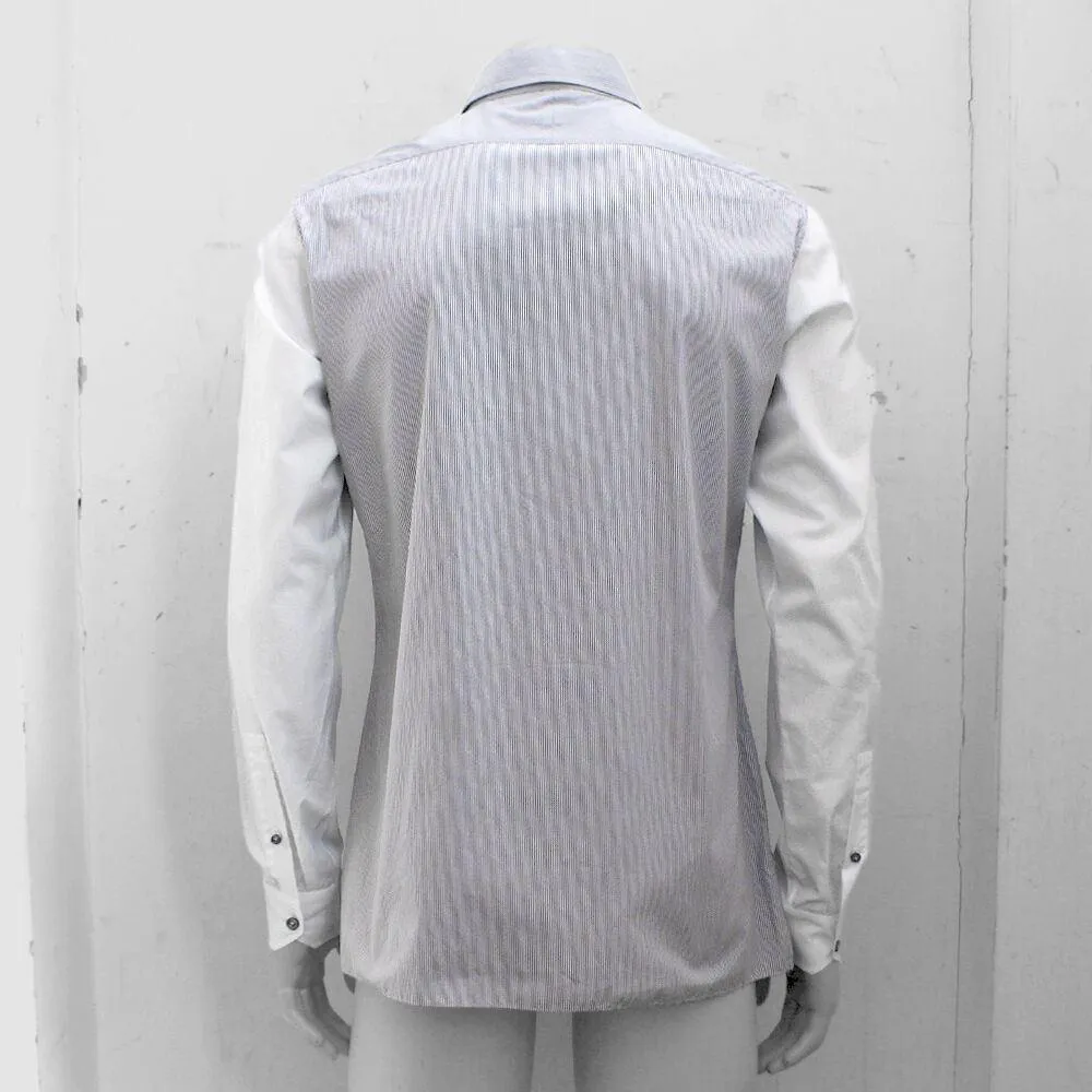 Grey White & Purple Trim Pinstripe Cotton Shirt