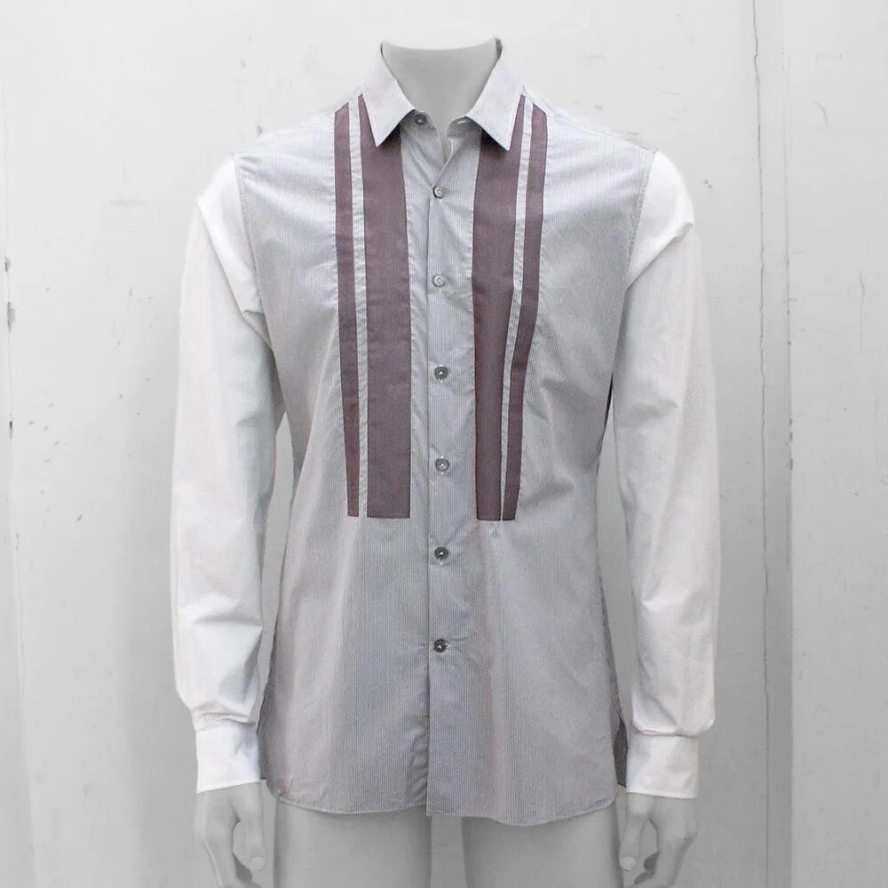 Grey White & Purple Trim Pinstripe Cotton Shirt