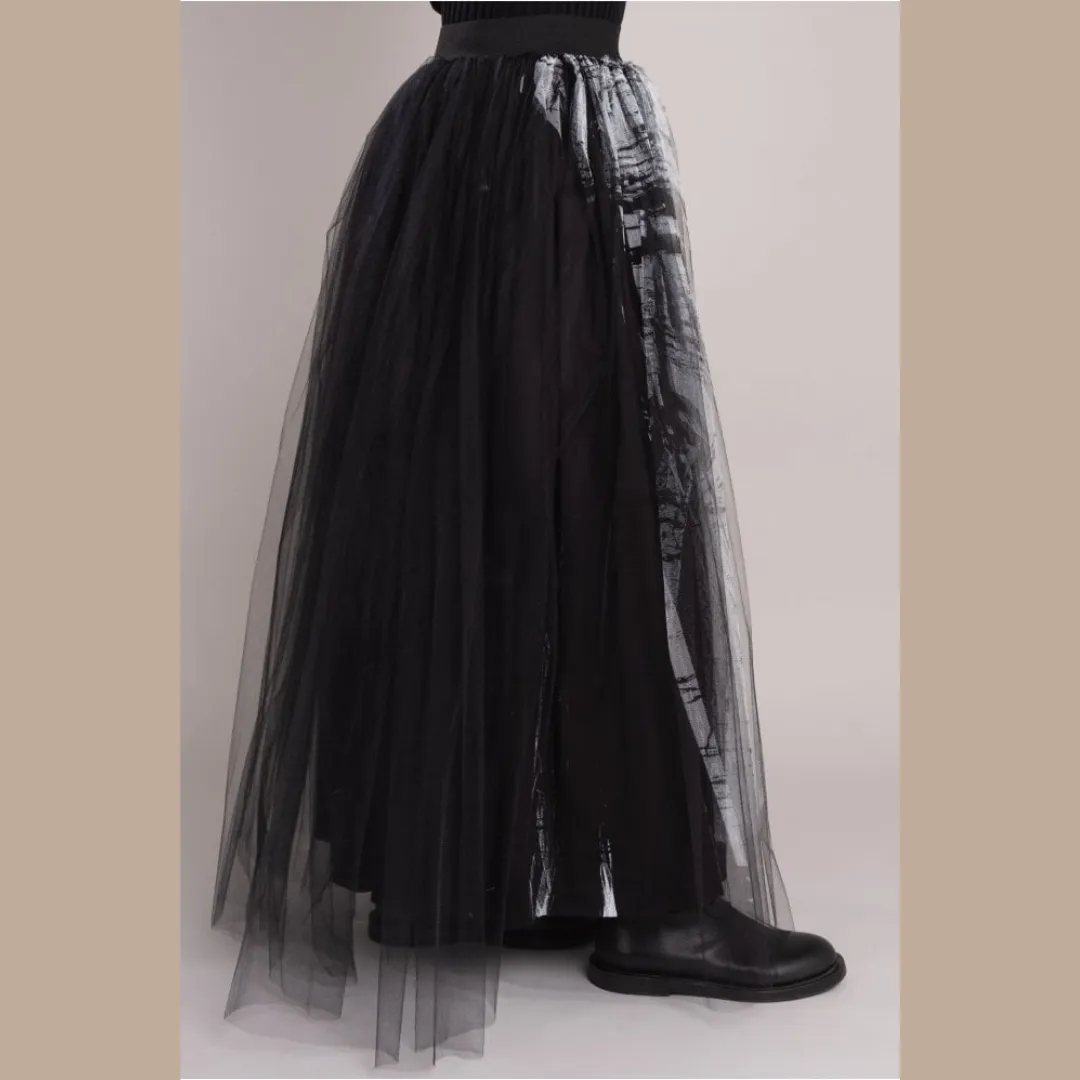 Handpainted Layered Tulle Skirt - Black