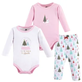 Hudson Baby Cotton Bodysuit and Pant Set, Sparkle Trees