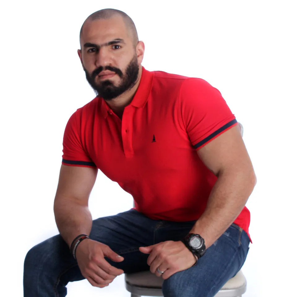 Men Red Solid Polo Collar T-shirt -7012