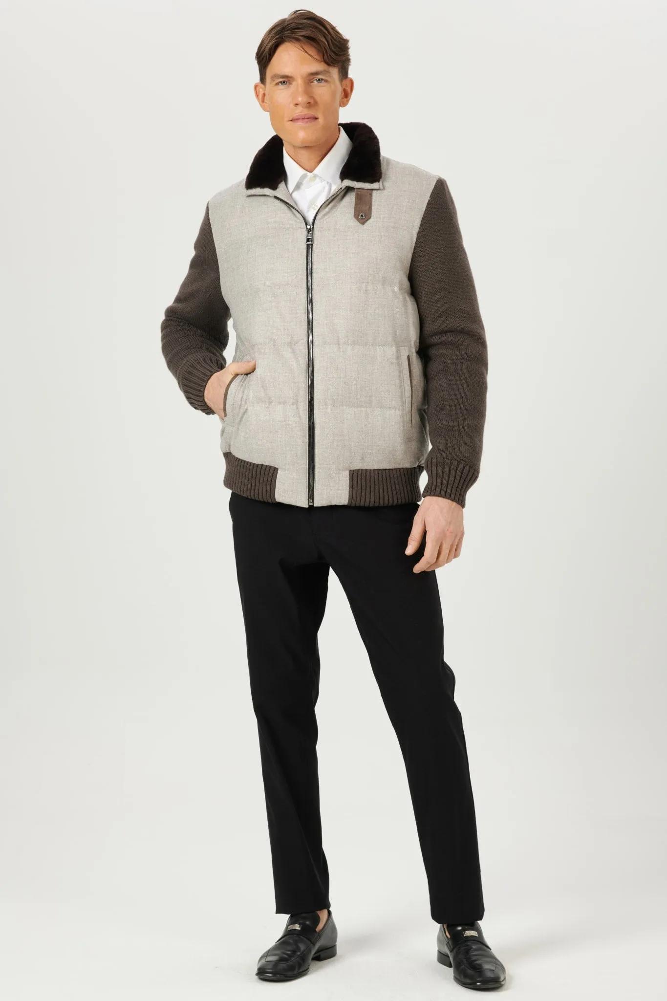 Men's Loro Piana Cashmere & Wool Jacket with Shearling Lamb Collar