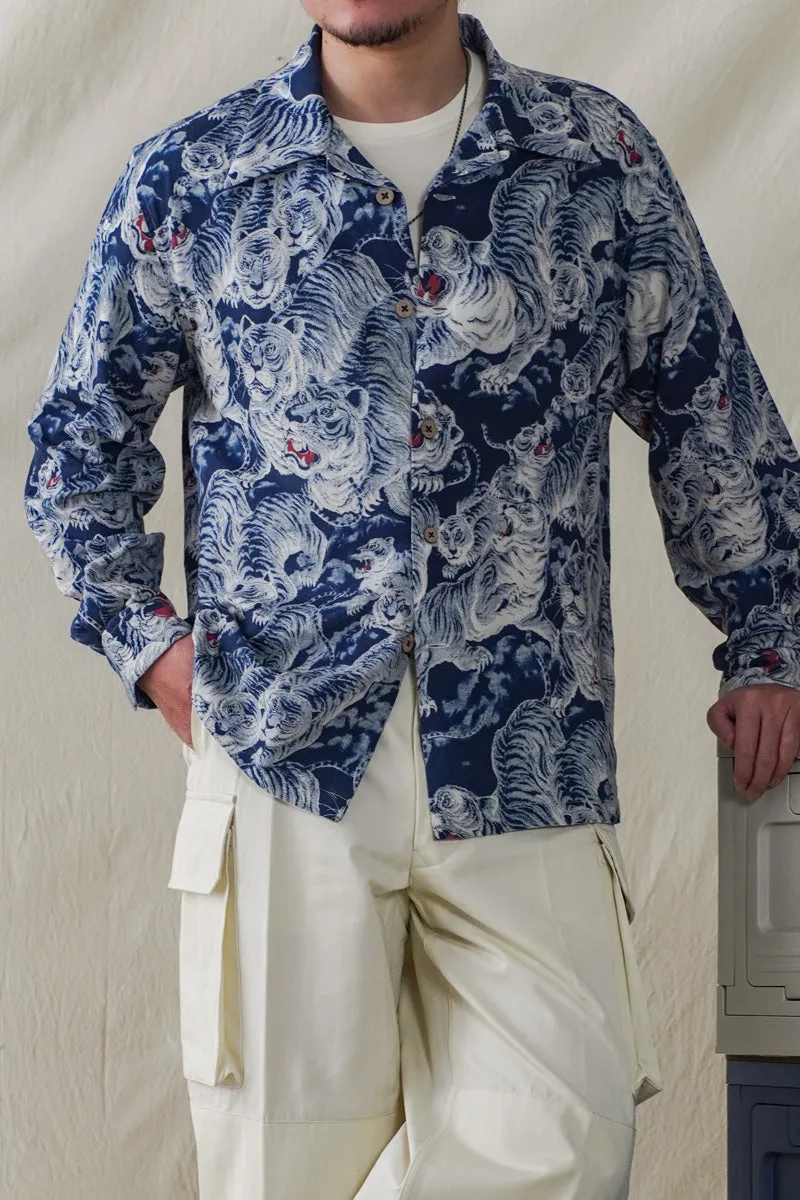 Men's White Tiger Printed Hawaiian Shirt