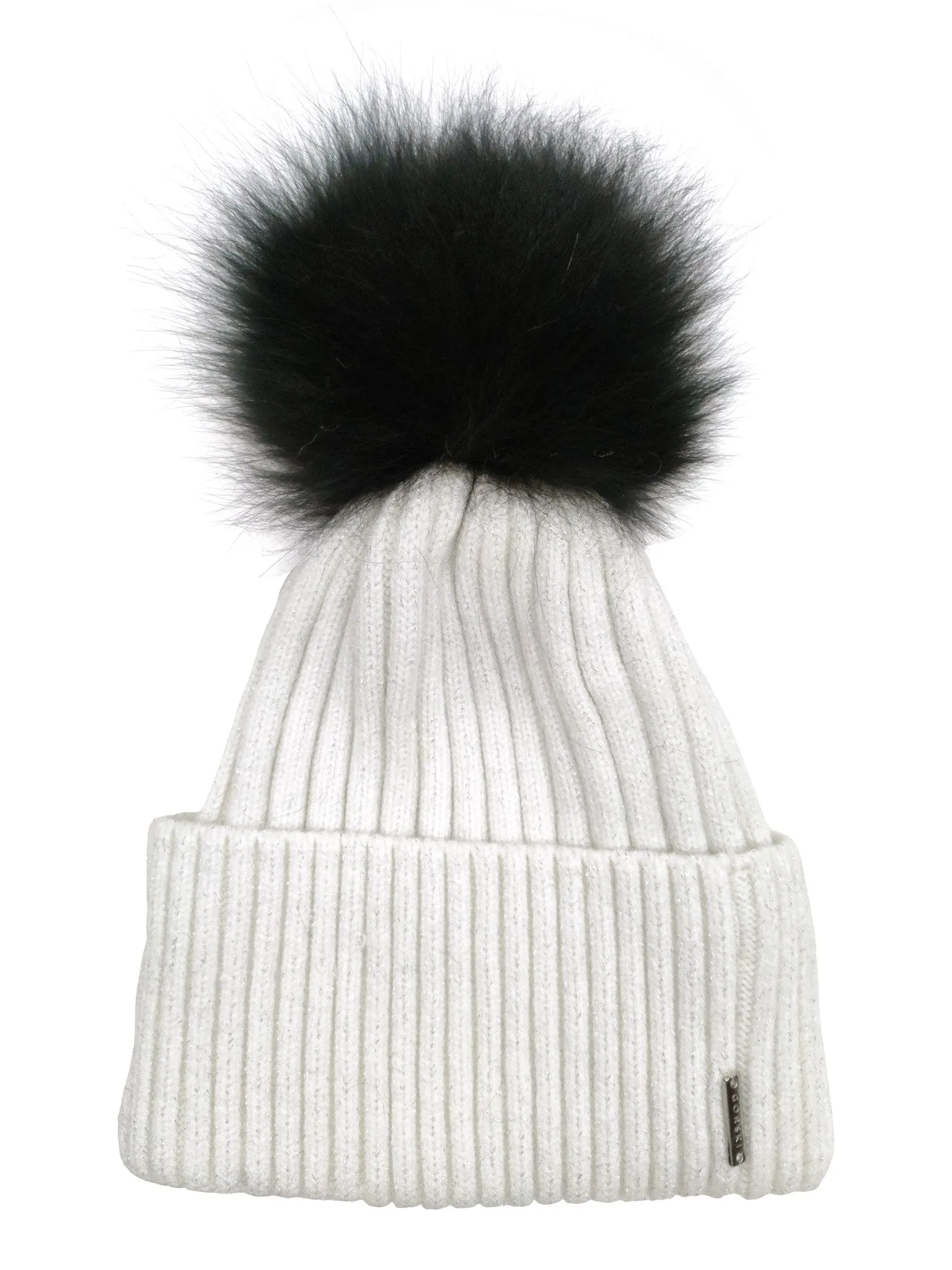 Metallic Wool Blend Knit Hat with Select Lamb Pompom