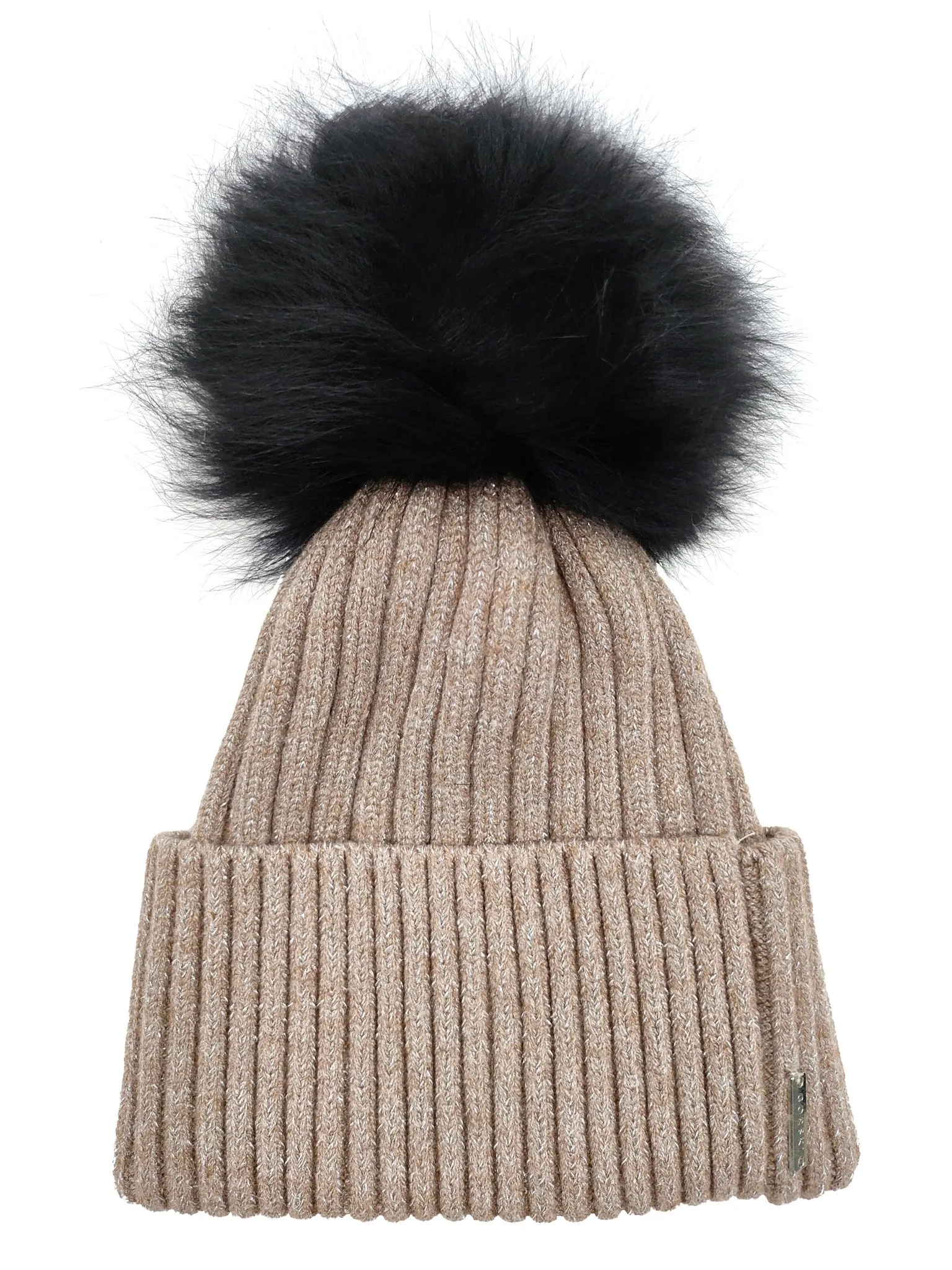 Metallic Wool Blend Knit Hat with Select Lamb Pompom